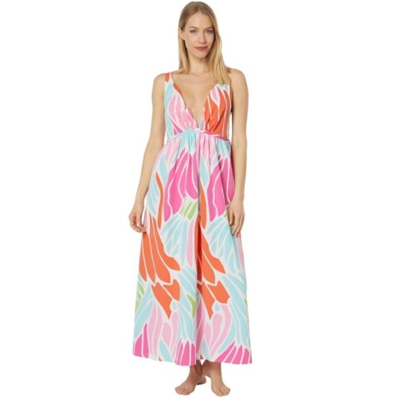 Natori 'Papillion' Printed Sleeveless Long Nightgown, Bright Coral - Picture 1 of 3